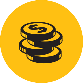 Yellow circular icon with a black school building and a flag on top Yellow circular icon with a black school building and a flag on top