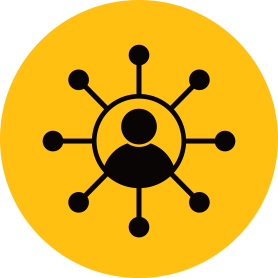 Yellow circular icon with a black school building and a flag on top Yellow circular icon with a black school building and a flag on top