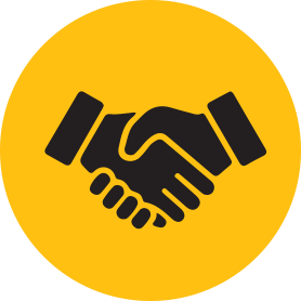 Yellow circular icon with a black school building and a flag on top Yellow circular icon with a black school building and a flag on top