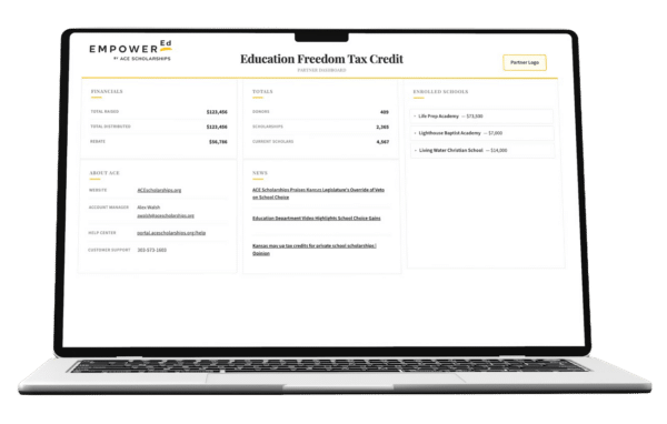 An example screenshot of the EmpowerED Dashboard, showcasing real-time data for donations and student applications An example screenshot of the EmpowerED Dashboard, showcasing real-time data for donations and student applications